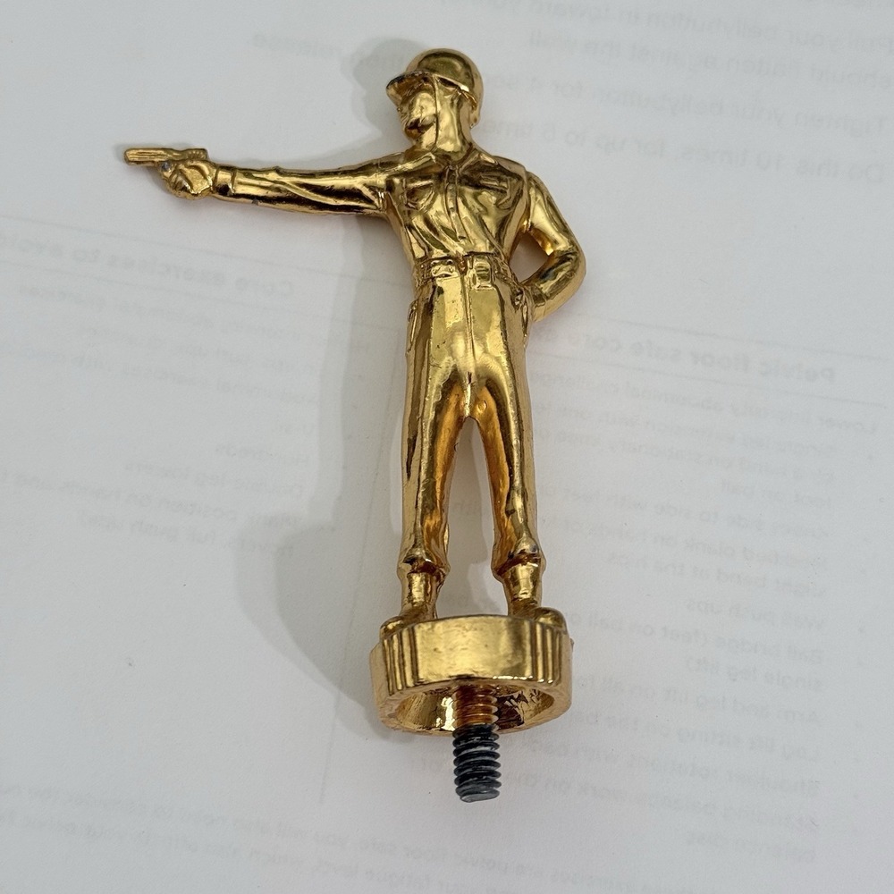 Vintage Standing Pistol Shooter Trophy Topper Gold Tone‎ Metal 4.5" H